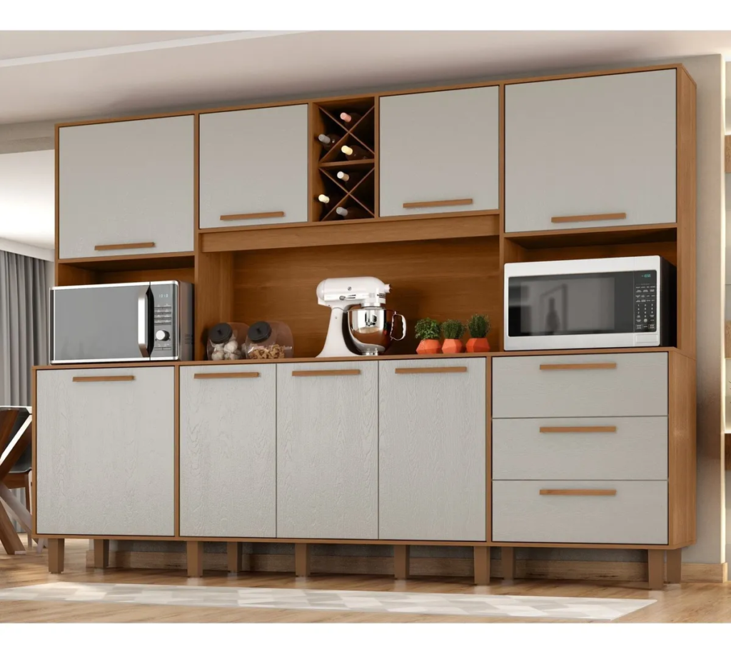 Kit de Armários para Cozinha 8 Portas e 3 Gavetas