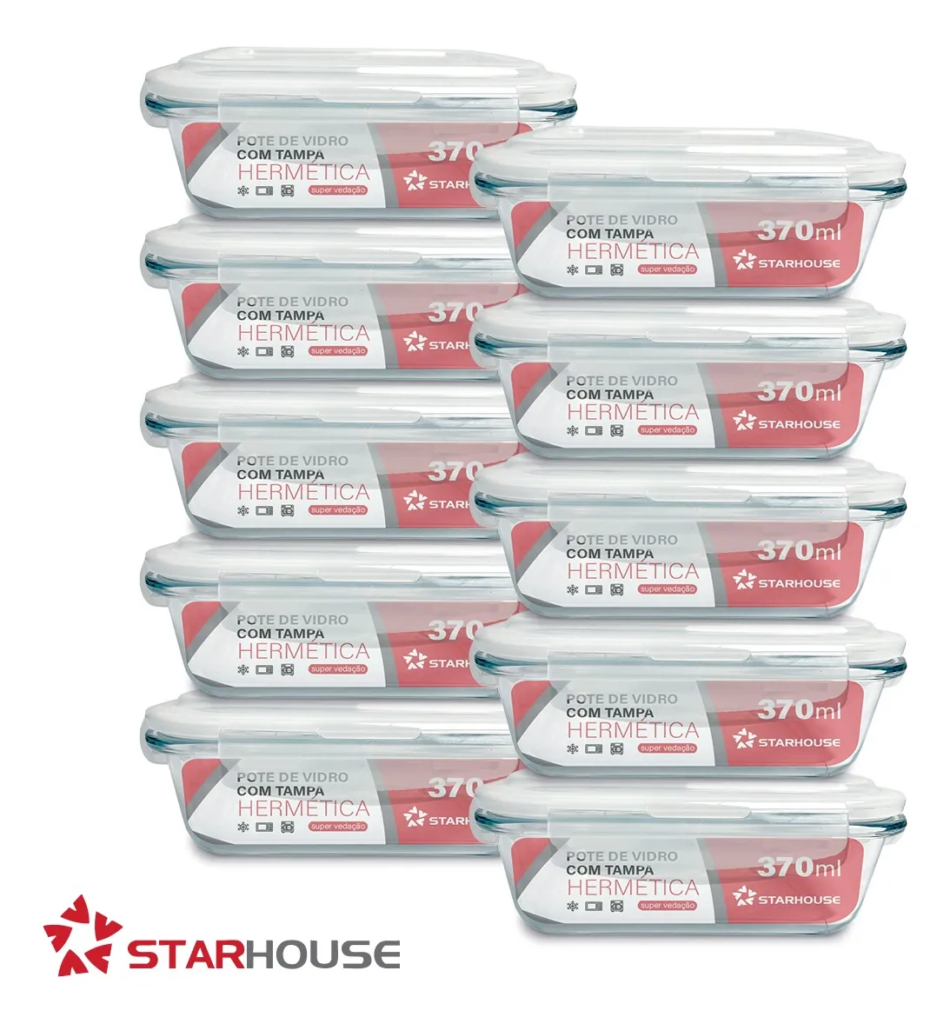 Kit 10 Potes de Vidro Hermético Star House